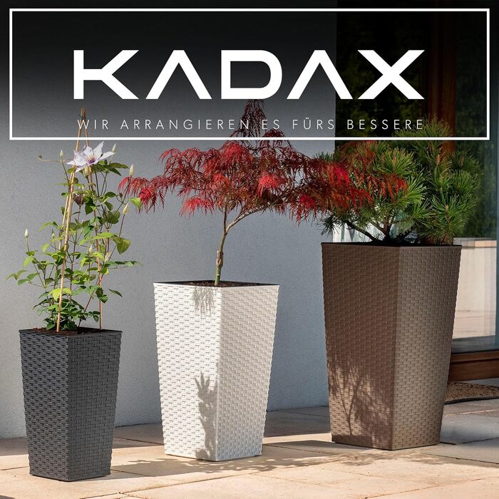 Набір з 3 горщиків для квітів KADAX, Мокко Ратан, 36/46,5/57,5 см, вологостійкий пластик
