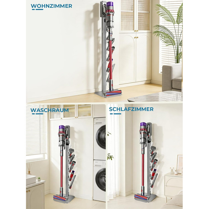 Металевий стійка-тримач JUPELI для пилососів Dyson V16, Gen5, V15, V12, V11, V10, V8, V7, V6 — підставка для зберігання пилососа та аксесуарів, без свердління (Сріблястий)