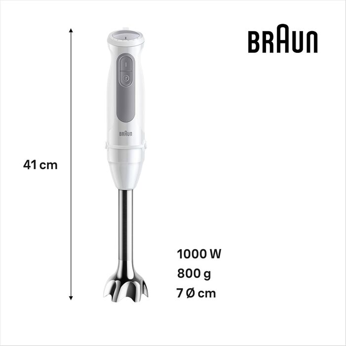 Блендер занурювальний Braun MultiQuick 5 MQ 50236 (білий, 2024) - 1000 Вт, 21 швидкість, нержавіюча сталь, насадки, SplashControl