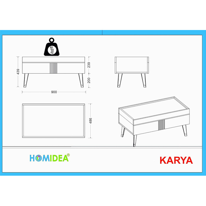 Журнальний стіл Homidea KARYA антрацит/мармур, сучасний дизайн, стіл для вітальні, приставний стіл