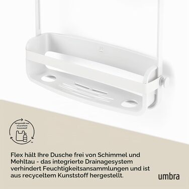 Підвісна полиця для душу Umbra Flex, органайзер у ванну на 2 яруси з системою дренажу, білий