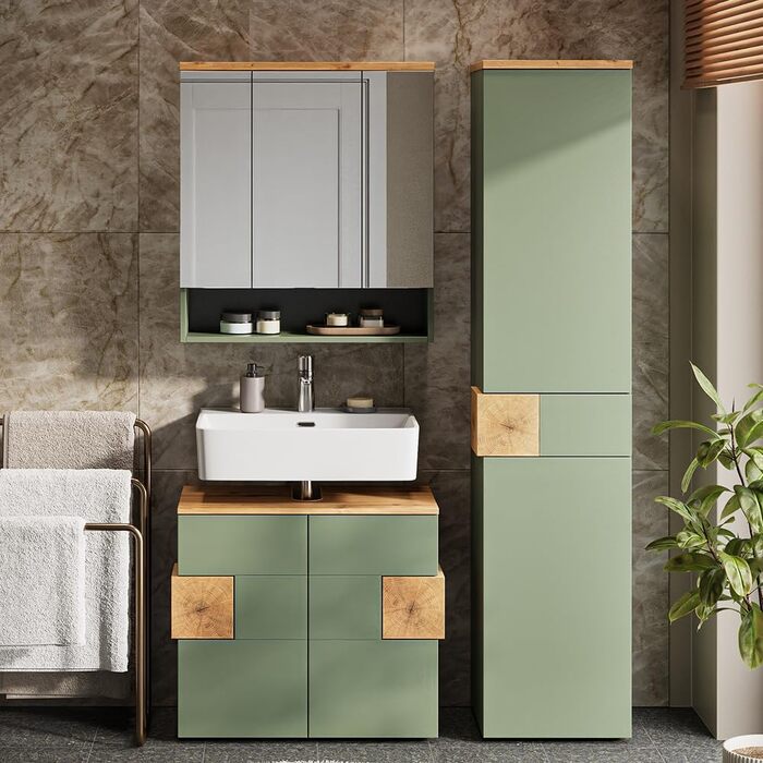 Тумба під умивальник Vicco Eden, 70 x 64.5 см, з 2 шухлядами для ванної кімнати, колір зелений