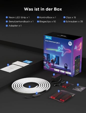 Гнучка неонова LED-стрічка Govee Neon Rope Light 2, RGBIC підсвітка для DIY дизайну, біла, 3м