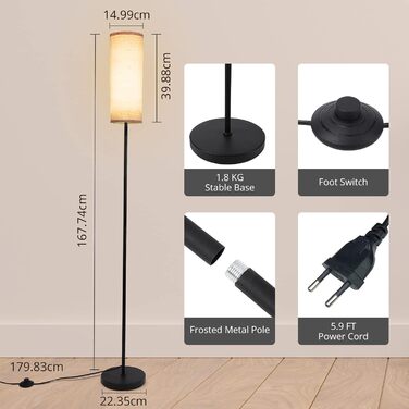 LED торшер Litake для вітальні, тканинний, димерований, RGB+CCT, 800 лм, керування пультом і додатком, з музичним режимом, сумісний з Alexa та Google Home, 2500K-9000K