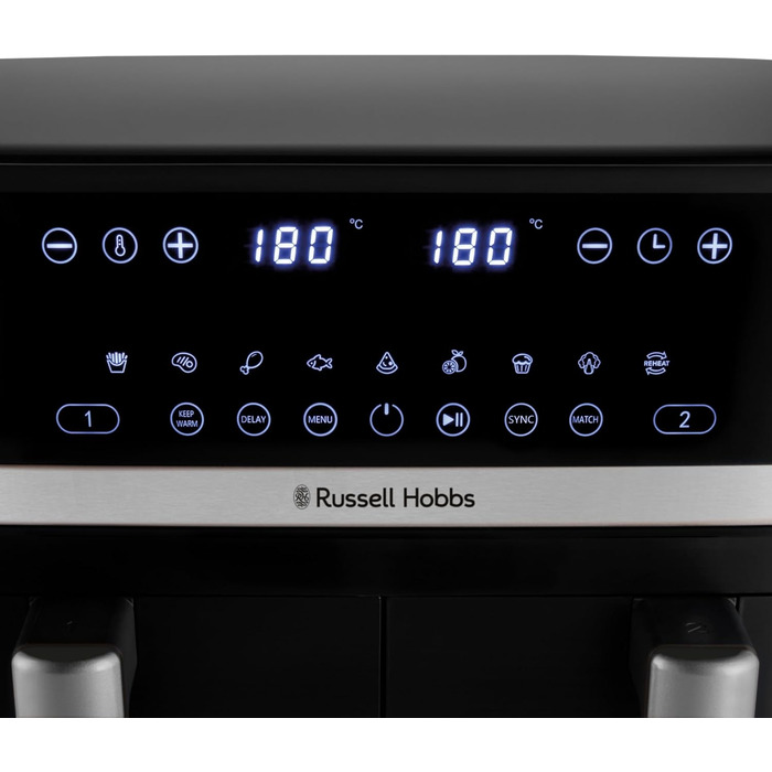 Аерофритюрниця Russell Hobbs SatisFry 9 л, 2 камери, 9 програм, тиха, без олії, посудомийна, до 200°C, функція підтримки тепла