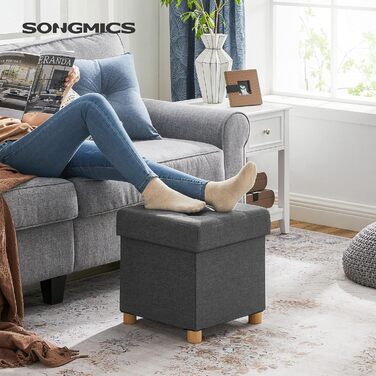 Складаний пуф SONGMICS зі сховищем, 38x38x40 см, шкіряний, до 300 кг, для вітальні та спальні, шифр-графіт