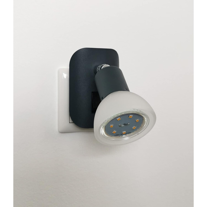 Trango 11-045 LED нічник з матовим антрацитовим корпусом і скляним абажуром, настінна лампа з GU10 LED 3000K теплий білий, з вимикачем, для читання та кухні, чорний матовий