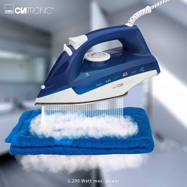 Парова праска Clatronic DB 3704 з 7 функціями, нержавіюча підошва, плавне регулювання температури, самоочищення, темно-синя/біла