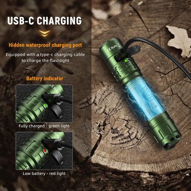 Ліхтарик Wurkkos TD02 LED тактичний, 2000 люмен, USB-C, водонепроникний IP68, 6 режимів, компактний, для вулиці та дому, зелений