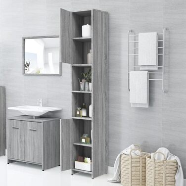 Високий шафа для ванної vidaXL, 6 відділень, 2 дверцята, сірий sonoma, ДСП