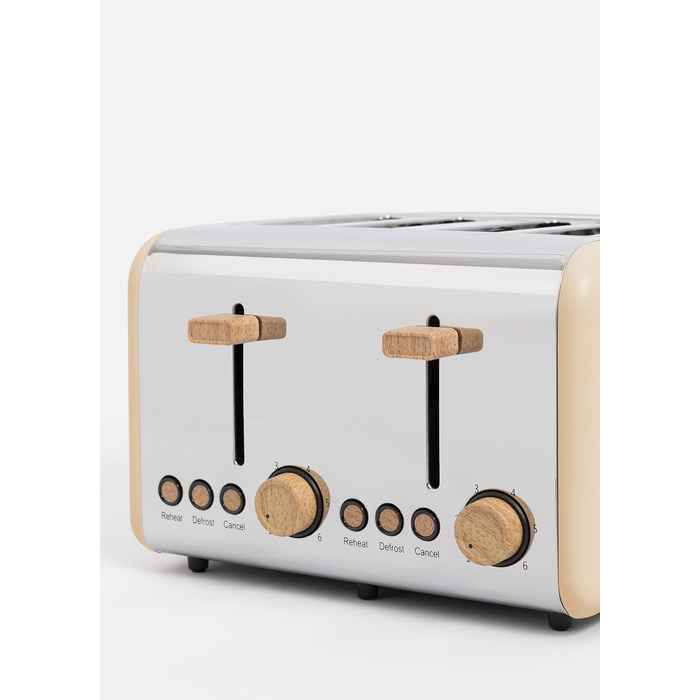 Тостер CREATE TOAST Retro Doble - 6 режимів, піддон для крихт, розморожування, підігрів, 2 широкі слоти, 750W (пісочний)