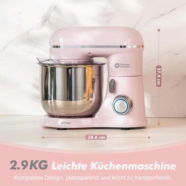 Кухонний комбайн Kitchen in the box Kompakte — планетарний міксер та тістоміс 3.5 л, 10 швидкостей, набір насадок (гак, вінчик, міксер), рожевий