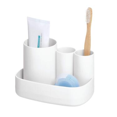 iDesign Набір для ванної кімнати Badezimmer Set, 4 шт: мильниця, тримач для зубних щіток, дозатор ватних дисків, піднос з пластику. Аксесуари для ванної кімнати, органайзер для стільниці