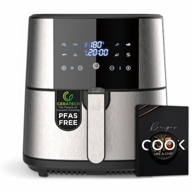 Аерофритюрниця MasterPRO ROCKET 600 на 6 л, 1800 Вт з керамічним покриттям CERATECH, LED-дисплеєм та регулятором температури 80-200°C, корпус із нержавіючої сталі