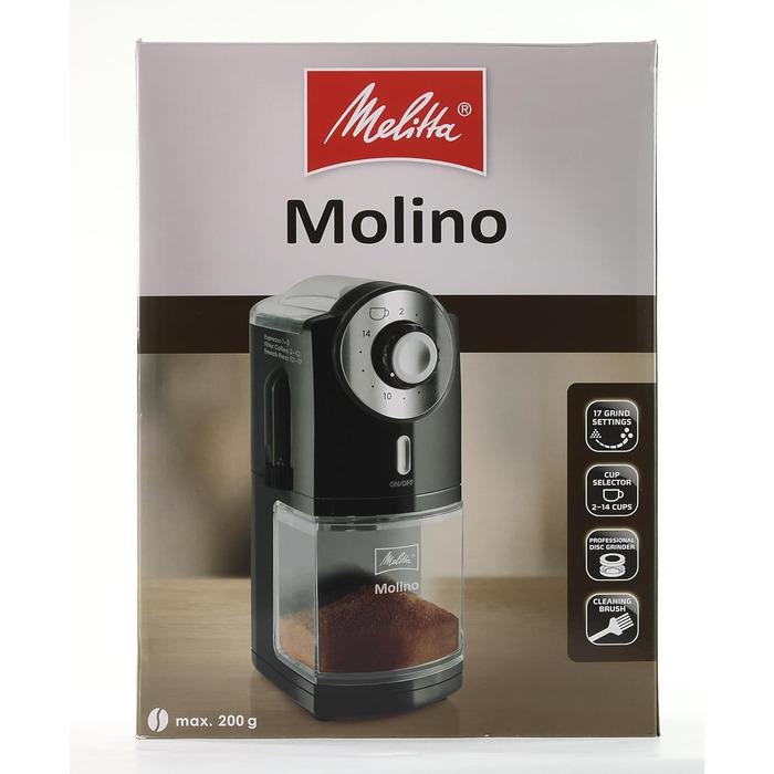 Електрична кавомолка Melitta Molino 1019-02, дисковий млин, чорна