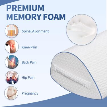 Подушка для сну на боку Pozico: ортопедична подушка для ніг з піни Memory Foam для колін, стегон та спини, знімний чохол, біла