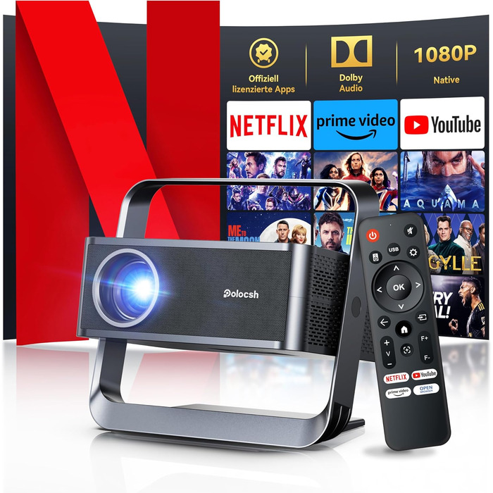 Проектор Beamer 4K з підтримкою 1500 ANSI, 1080P FHD, Smart, автоматичною корекцією трапеції, електричним фокусом, WiFi 6, Bluetooth для домашнього кінотеатру та на відкритому повітрі (сталево-сірий)