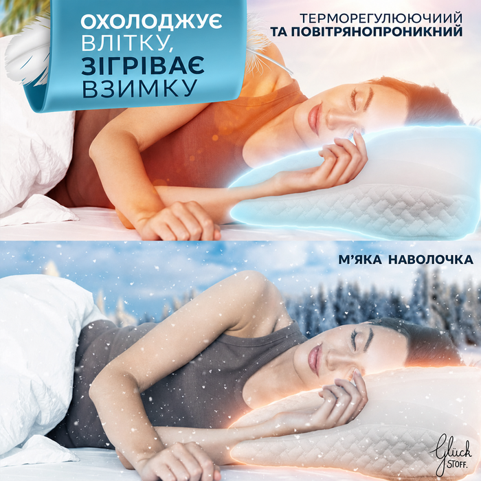 Ортопедична подушка Glückstoff для всіх типів сну, ергономічна, з пам’яттю форми, проти болю в шиї, сертифікована, біла