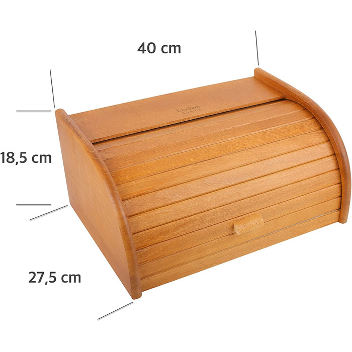 Дерев'яна хлібниця Creative Home Erle з роликовою кришкою, 38x28,5x17,5 см, натуральна, для хліба, булочок та випічки, стильна хлібна скриня для кухні