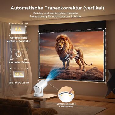 Смарт-проектор Salange Mini Beamer 2026, Android 14, 4K підтримка, WiFi 6, Bluetooth 5.4, портативний міні-проектор для дому та вулиці з автокоррекцією трапеції та поворотом на 270°, чорно-білий