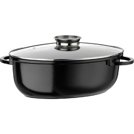 Овальний гусятниця GSW Gourmet Ceramica Induktion 38x25 см, 8,5 л, алюмінієвий литий корпус, скляна кришка, чорний, для індукції