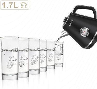 Електрочайник Taylor Swoden Aladin 1,7 л, нержавіюча сталь, ретро-дизайн, 2200 Вт, з підсвіткою та фільтром від накипу, термометр, авто-вимкнення