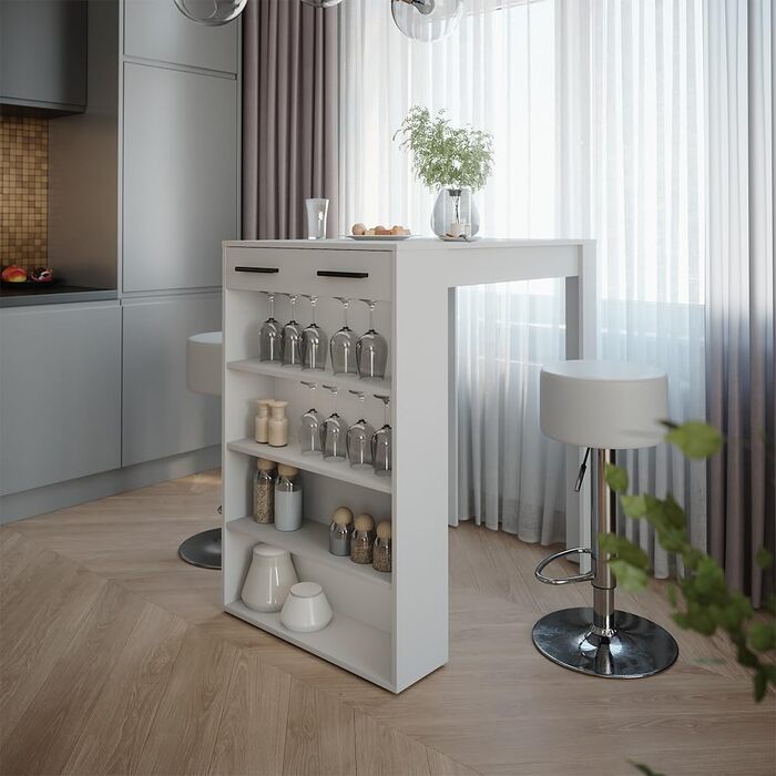Барний набір Vicco Bartisch Repose Goldkraft Дуб/Антрацит 67x100 см з 2 барними стільцями, регульовані полиці, білий