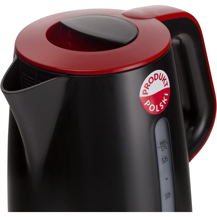 Електричний чайник Zelmer ZCK7620R, 1.7 л, 2200 Вт, з фільтром від накипу, BPA-free, автоматичне вимкнення, чорний/червоний, Польща
