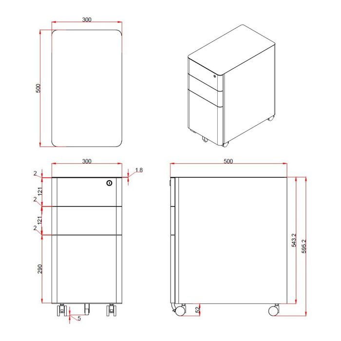 Контейнер на колесах COLOR I, метал чорного кольору, hjh OFFICE