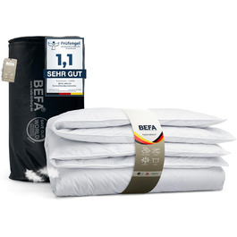 Зимова пухова ковдра BEFA NATUR 155x220 см, 60% пух, 40% перо, гіпоалергенна, сертифікат OEKO-TEX 100, Made in Germany