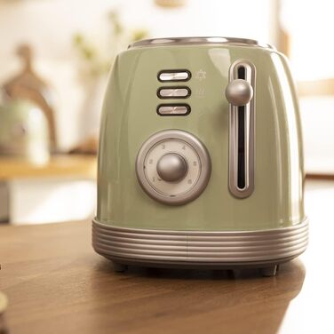 Тостер Cecotec Toast&Taste 800 Vintage Green, 850 Вт, 2 відділення, зелений, нержавіюча сталь, ретро-дизайн