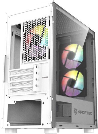 Nfortec DYS ігровий корпус для ПК Mini Tower (MATX), 3x 120 мм ARGB вентилятори, металева сітка, скляна бічна панель, білий