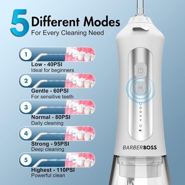 Електрична ірigator для порожнини рота BarberBoss QR-7024 (білий) - 5 насадок, різні режими очищення