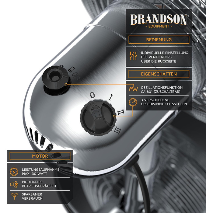 Вентилятор настільний Brandson мідний, 3 швидкості, з осциляцією 80° та нахилом 40°, металевий корпус