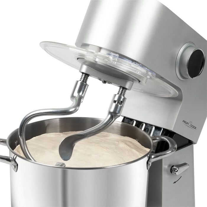 Кухонний комбайн ProfiCook з чашею з нержавіючої сталі Міксер XXXL 10 л з двигуном 1500 Вт Гак і віночок Тістоміс Бризковик з заливним отвором PC-KM 1096 (12 літрів з нержавіючої сталі)