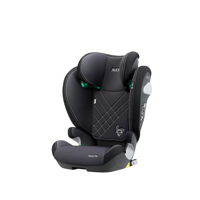Дитяче автокрісло AVOVA Sora-Fix сіре та чорне, 100-150 см, 4-12 років, із Isofix, бустер