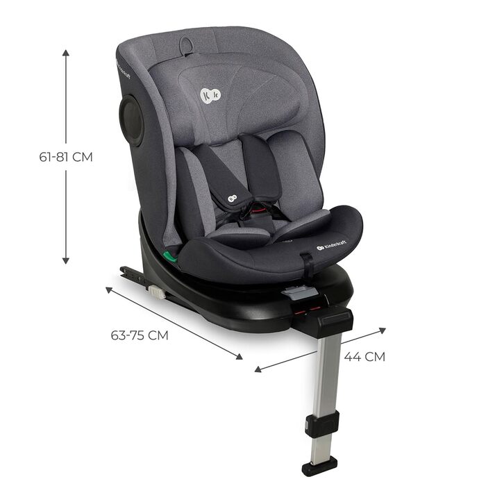 Дитяче автокрісло Kinderkraft I-360, 0-36 кг, I-Size 40-150 см, обертається на 360°, ізофікс, регульована підголівник і спинка, сіре