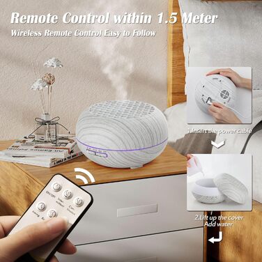 Simpeak Арома-дифузор 550 мл, ультразвуковий з дерева для ефірних олій, аромадифузор з пультом, білий
