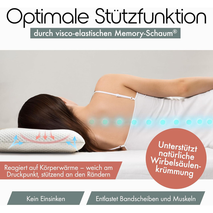 Ортопедична подушка Blumtal з Memory Foam для підтримки шиї, 70x36x11 см, знімний чохол, сертифікат Oeko-TEX®