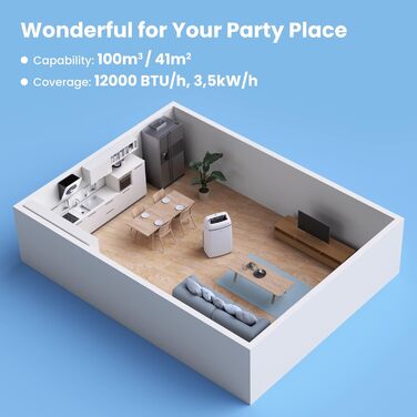 Мобільний кондиціонер Comfee PAC 12000, 3,5 кВт, 12000 BTU, охолодження, вентиляція, осушення, для приміщень до 43 м², з повітроводом