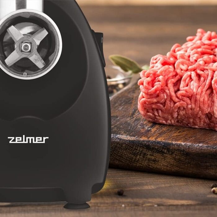 М'ясорубка електрична Zelmer ZMM4085B, 1900 Вт, продуктивність 2,5 кг/хв, двосторонній ніж, 3 решітки