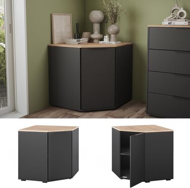 Кутова тумба Vicco Betti, антрацит/сонома, 78x78 см, з дверцятами