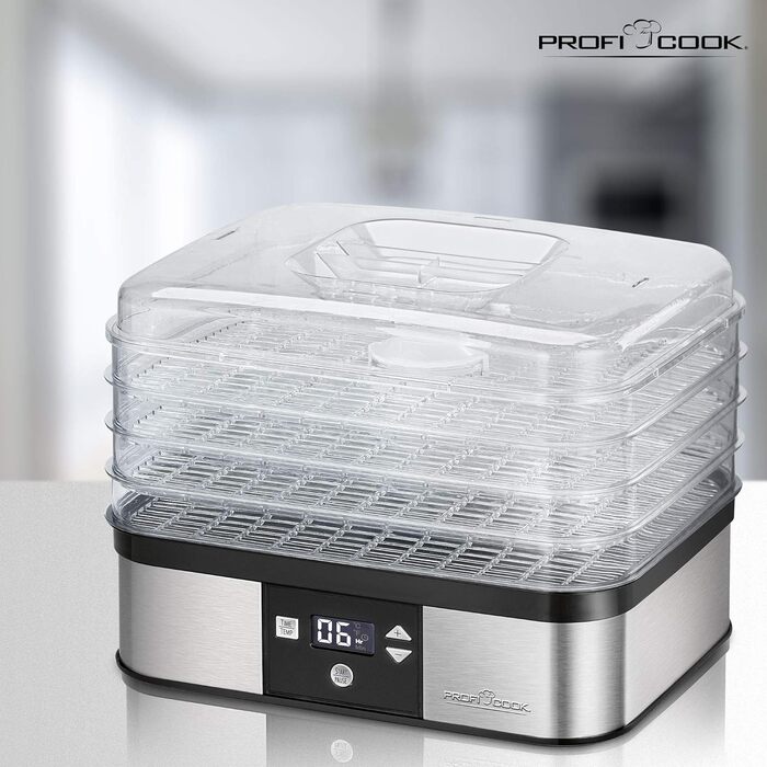 Сушарка для овочів і фруктів ProfiCook PC-DR 1218, нерж. сталь, 650 Вт, 6 рівнів, таймер, LED, BPA-free
