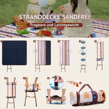 Пляжний килимок LARUTAN Boho 200x200 см, пікнікова ковдра з піску, портативна та вологостійка підстилка для кемпінгу, BBQ та подорожей (Бежевий)
