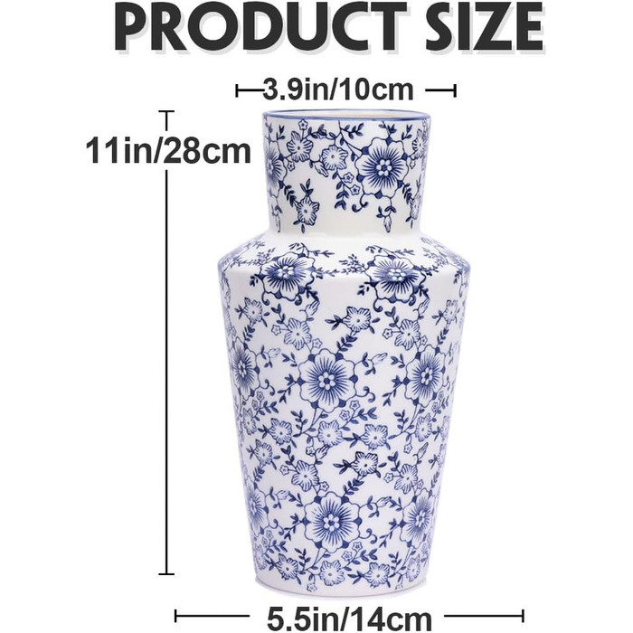 Ваза керамічна Blau-weiße Blumenvase в стилі Chinoiserie 27.9 см, вінтажна ваза для квітів, декор в сільському стилі