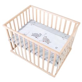 Дитячий манеж-ліжко roba Jumbo Twins 75x100 см, дерев'яний, з матрацем і колесами, регульований по висоті, натуральне дерево