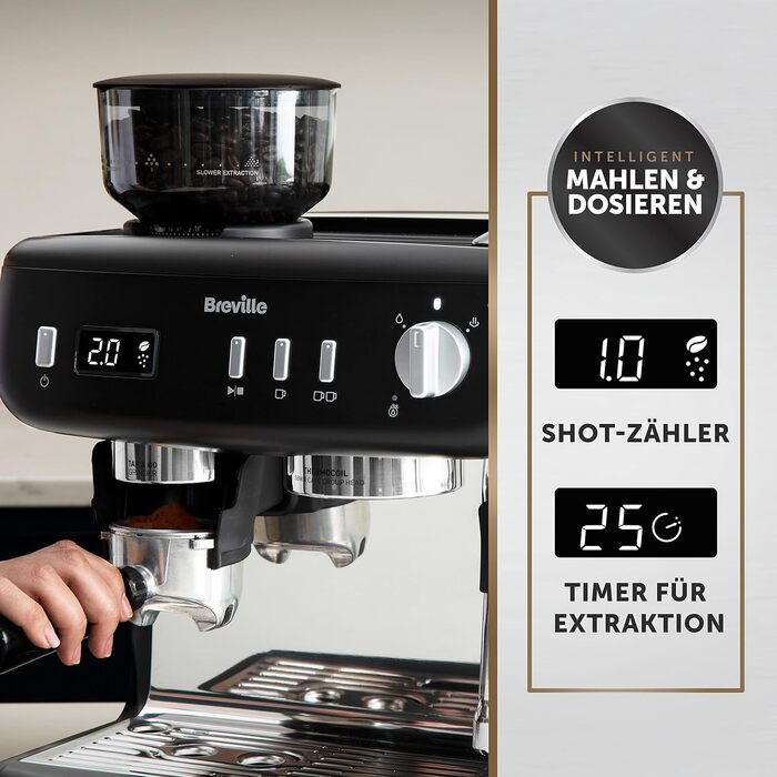Кавомашина Breville Barista Max+ з вбудованим капучинатором та кавомолкою, срібляста (VCF185X) - еспресо, капучино, лате