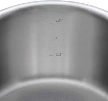 Каструля WMF Comfort Line 1,4 л з кришкою, 16 см, маленька каструля для молока, індукція, матова нержавіюча сталь Cromargan, з мірною шкалою, штабельована, без покриття