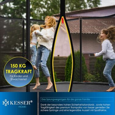 Батут KESSER для дітей та дорослих Ø244/305/366/427 см з сіткою, драбиною, захисним покриттям та сумкою - до 150 кг, помаранчевий