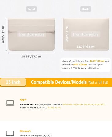 Чохол-сумка для ноутбука HYZUO 15 дюймів з підставкою для MacBook, бежевий